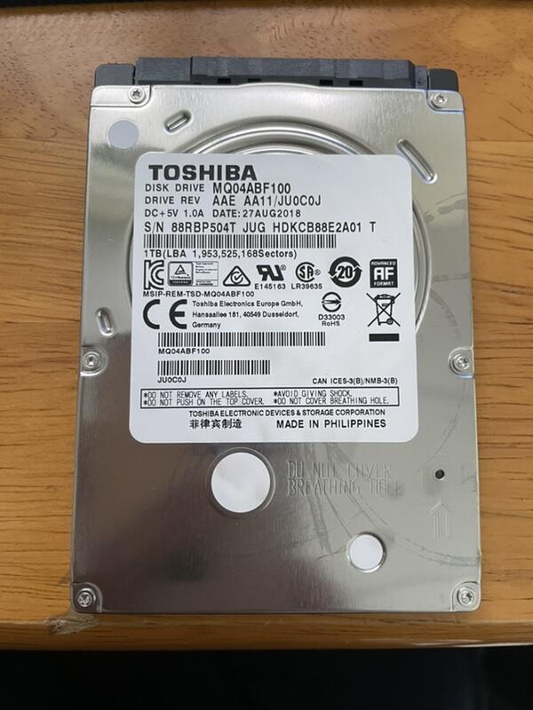 東芝 TOSHIBA MQ04ABF100 2.5吋 硬碟 SATA 筆電硬碟 NB HD 1000G 1T