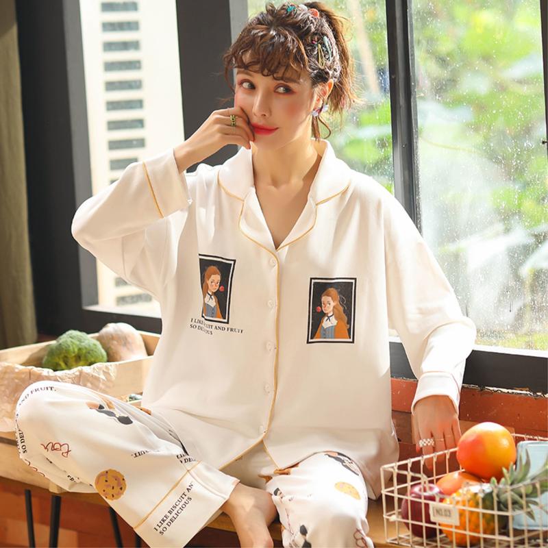 韓版 精緻高品質款 寬鬆可外穿居家服 甜美可愛公主風 俏皮卡通圖案 舒適好穿 成套睡衣 精梳棉材質 H26