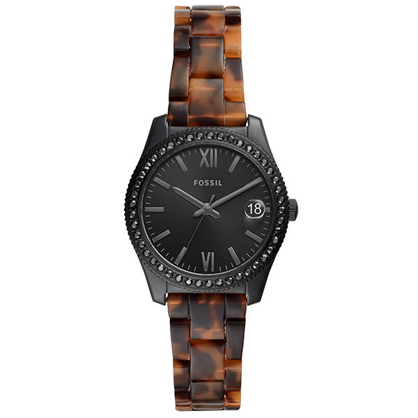 【台南 時代鐘錶 FOSSIL】ES4638 Scarlette 魅力時尚手錶 玳瑁紋/黑 32mm