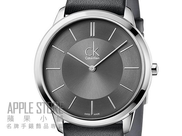 【蘋果小舖】Calvin Klein 簡約風尚皮帶腕錶-鐵灰大-黑色錶帶 K3M211C4