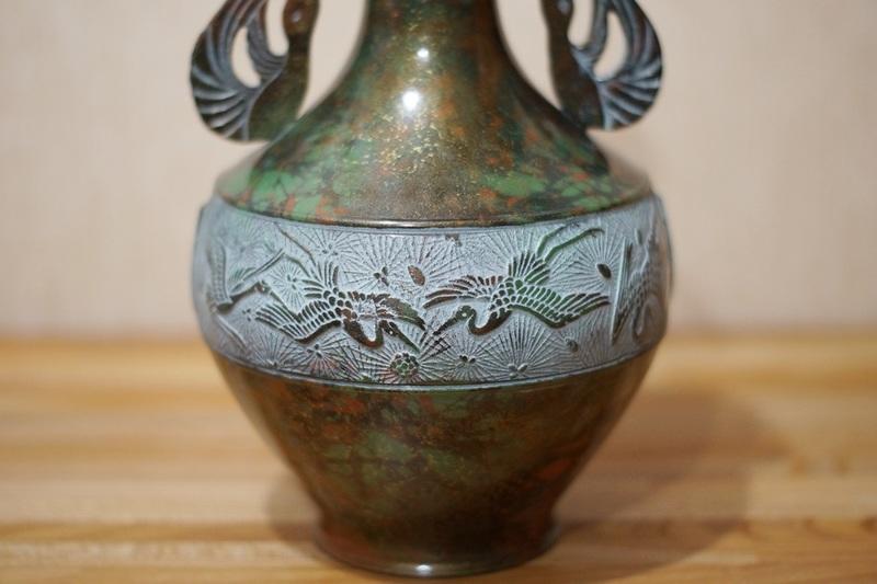 日本老物鑄銅花瓶高岡銅器龍仙作仙鶴付木箱10 | 露天市集| 全台最大的 
