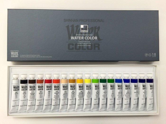 藝城美術～韓國SHINHAN新韓透明水彩顏料18色--12ml盒裝~展現最佳的彩度競演及明度搭襯的效果。