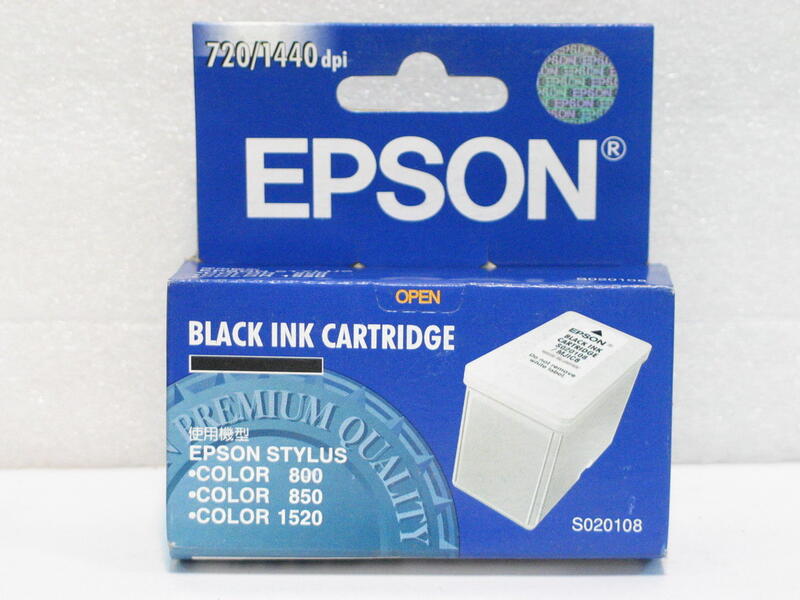全新過期原廠EPSON黑色墨水匣 S020108 FOR EPSON STYLUS COLOR 800/850/1520