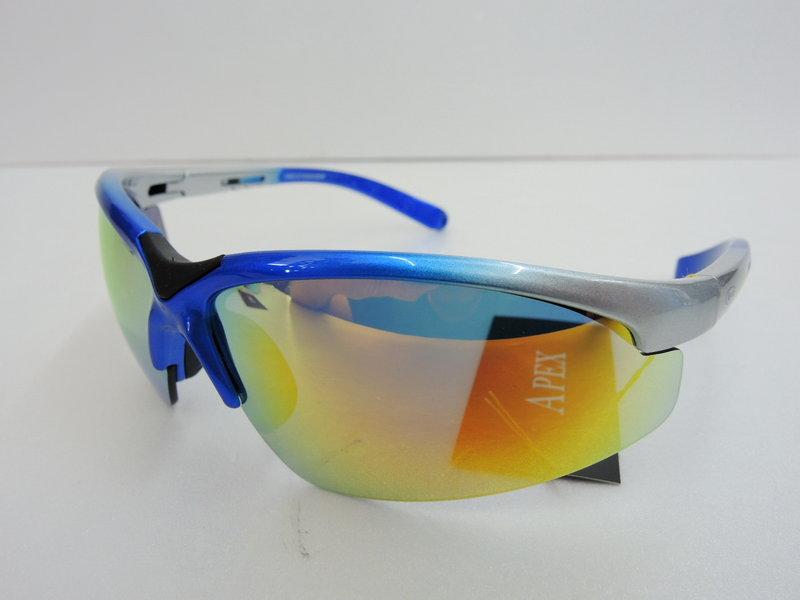 台灣品牌APEX 908 藍/銀 鏡架可伸縮 彩鈦鏡片 運動太陽眼鏡 防風眼鏡 抗UV400 棒壘 自行車 任何運動適用