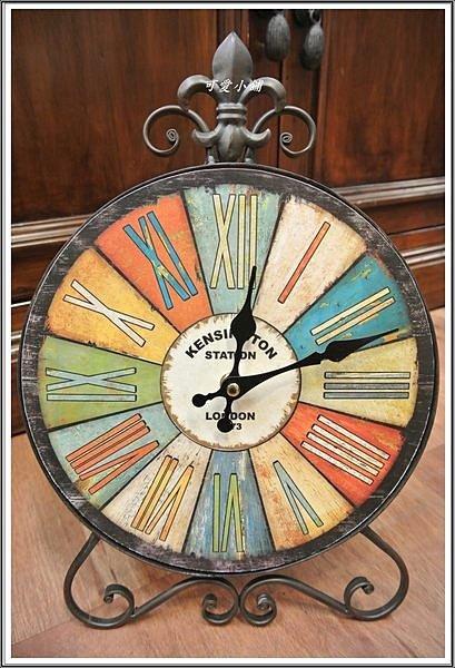 ☆可愛小舖☆美式歐式鄉村風鐵藝彩色羅馬數字造型超靜音桌鐘復古刷舊座鐘時鐘房間鬧鐘