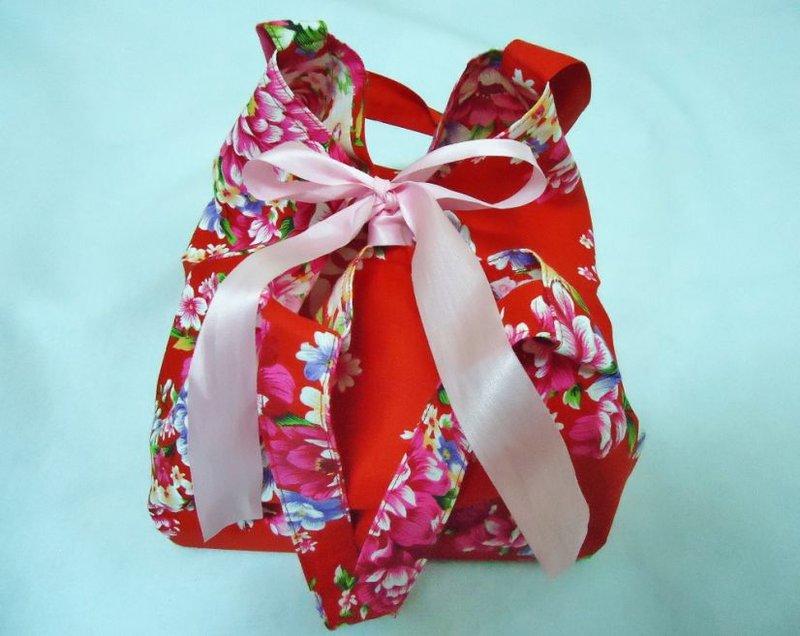 ㄚ嬌手作◎客製化手提式喜餅袋~經典客家花布~紅色&粉色兩款