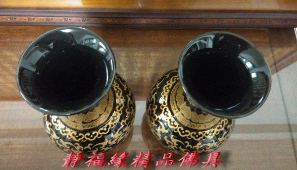 精品瓷器『黑天球鎏金蓮花花瓶』 (1尺、9寸、7寸) 花瓶花器敬神居家