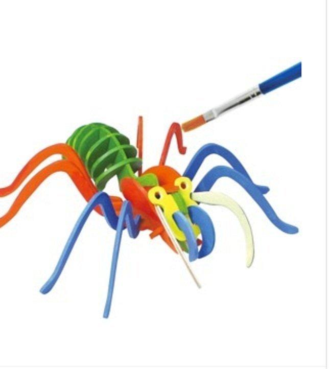 EZBUY-兒童節禮物3D立體木質拼圖3歲小男女孩兒童玩具塗鴉顏料JP205 益智手工拼裝模型送顏料和顏料筆