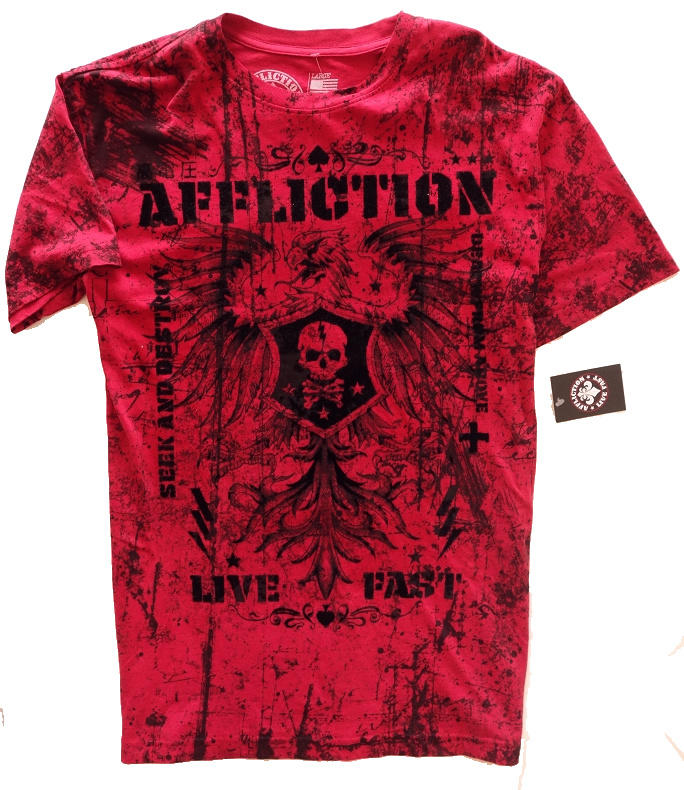 Affliction 短袖 T 恤 紅色 老鷹 哈雷重機 MMA 手作 搖滾重金屬 L XL【以靡專櫃正品】
