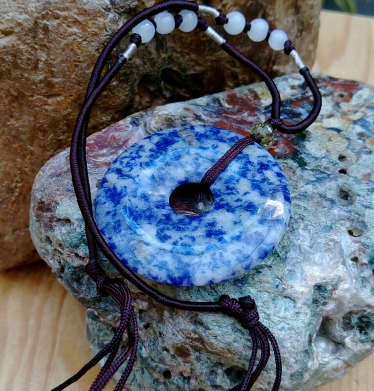 天然玉化南非藍寶石大平安扣項鍊/珍藏品出清