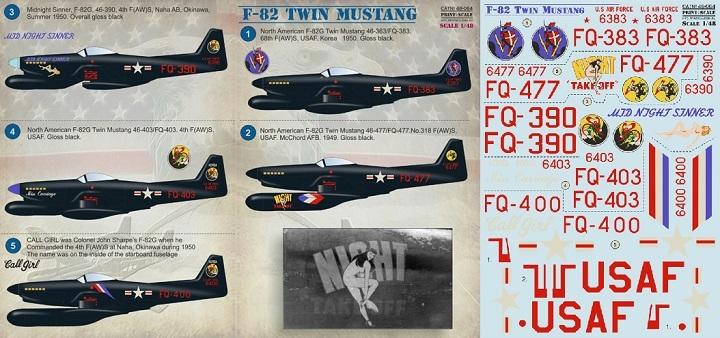 Print Scale Decals 1/48 F-82G Twin Mustang 雙胴野馬式戰機水貼_48