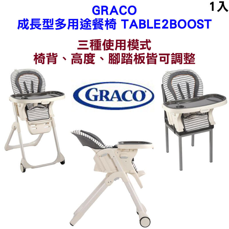 GRACO 成長型多用途餐椅 TABLE2BOOST #2103485高度椅背腳踏板可調式嬰幼兒餐椅寶寶餐桌兒童高腳椅