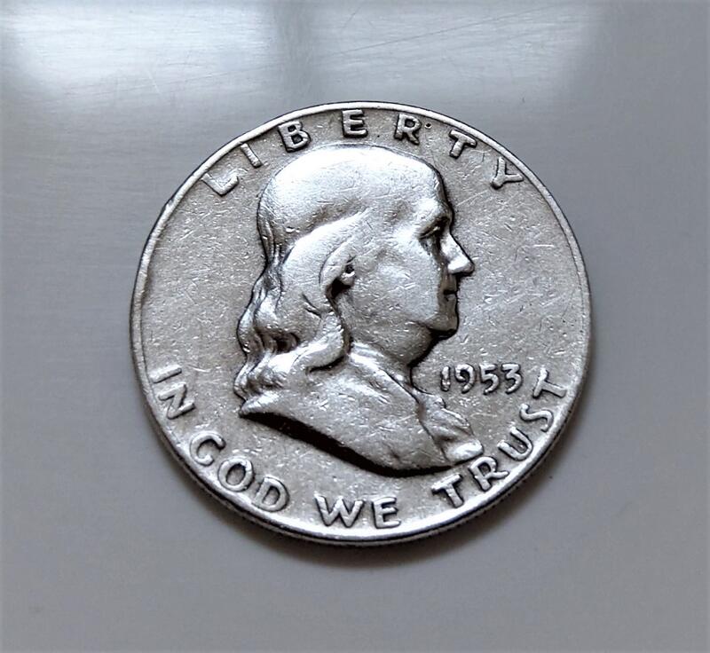 美品 1953 年 美國 大破鐘 富蘭克林 50 Cents 半 美元 銀幣 Silver .900