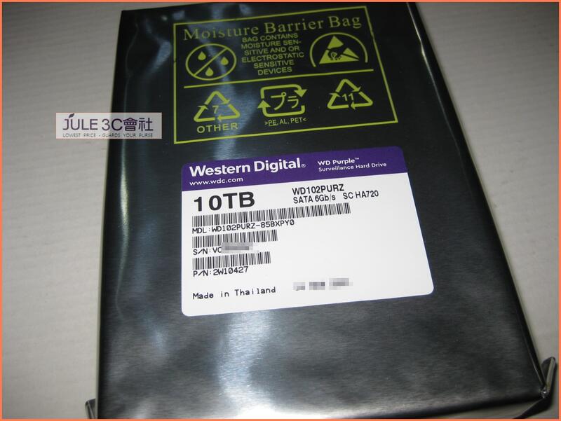JULE 3C二館-威騰WD 紫標 WD102PURZ 10TB 10T 新品/256M/3.5吋/SATA3/監控硬碟
