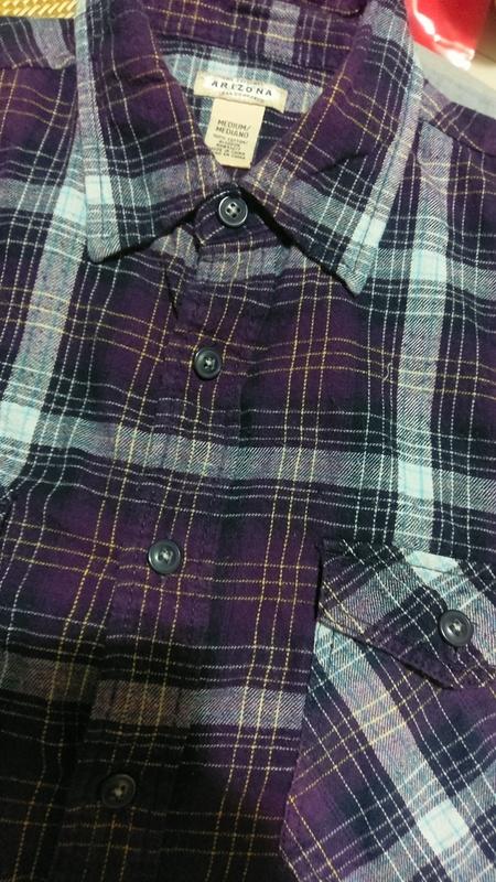 ARIZONA jean 美國運動休閒品牌紫色格紋純棉口袋休閒襯衫工作襯衫 
