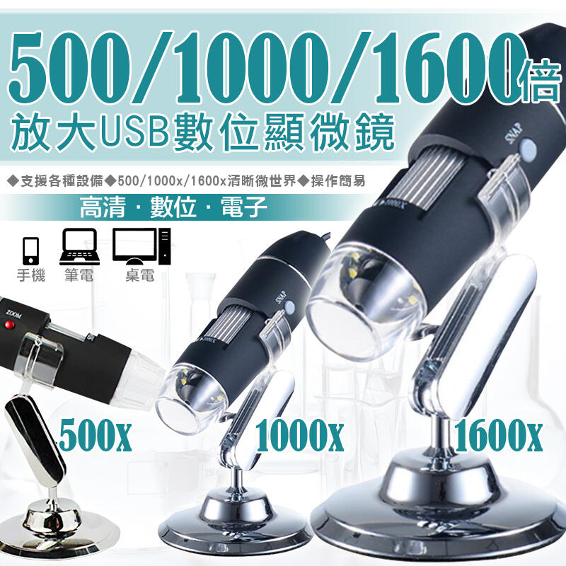 【免運費！台灣寄出】USB電子顯微鏡 可連續變焦500/1000倍 支援電腦/OTG手機 可測量拍照 放大鏡