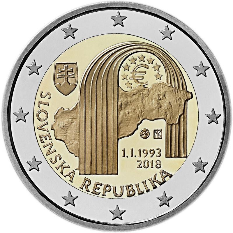 【超值硬幣】斯洛伐克2018年二歐元 2EURO 雙色紀念幣一枚，"建國25周年紀念"，最新發行~