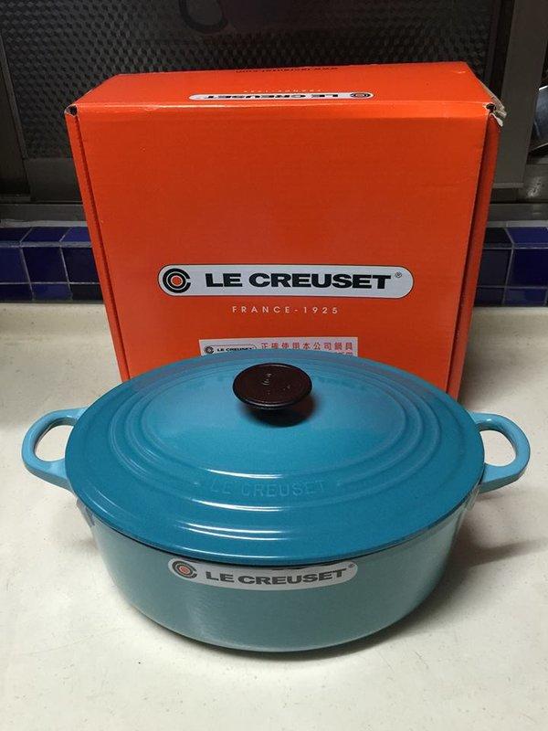 LE CREUSET 法國鑄鐵琺瑯鍋 橢圓鐵鍋 燉煮全雞專用鍋 29cm 顏色：加勒比海藍