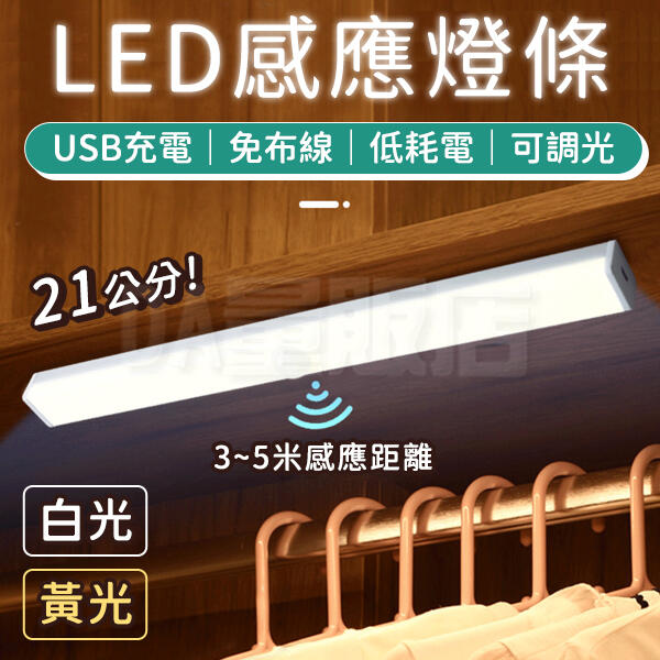 【人來就亮】智能 LED 人體感應燈 21CM 小夜燈 感應燈 充電 玄關 櫥櫃 衣櫃 衣櫥 走廊 床底 燈條 磁吸