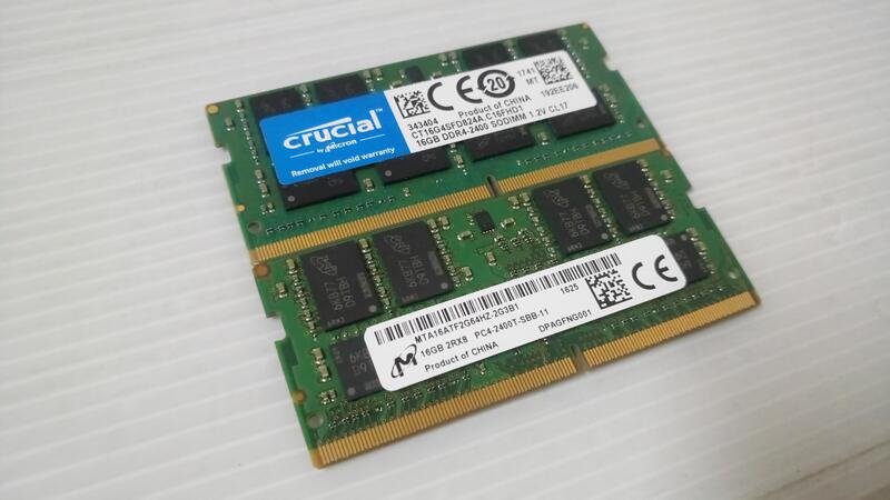 筆電用  美光記憶體DDR4 2400  / 16G 雙面顆粒/ 2支共32G ~~2支合售1000元