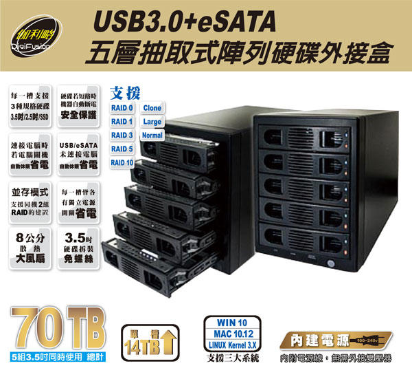 『亂賣館』★全新現貨★ 伽利略 35D-U3ES5R USB3.0+eSATA 1至5層 抽取式硬碟外接盒 支援20TB