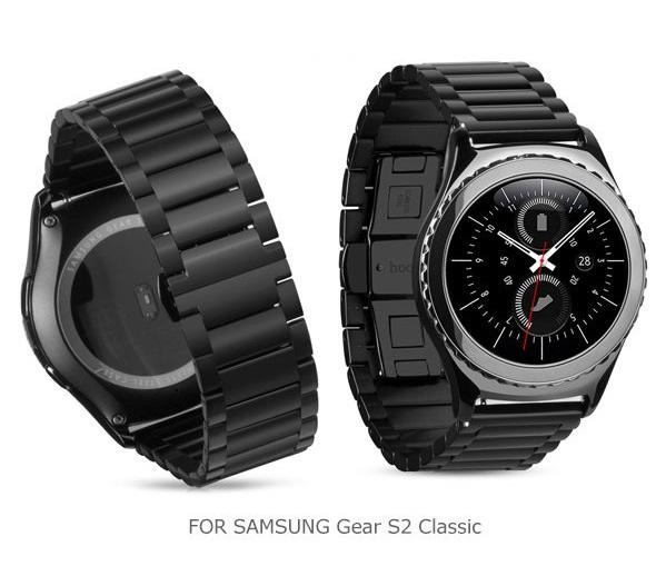 【錶帶家】SAMSUNG Gear S2 S3 黑色PVD高級20mm22mm厚實不銹鋼實心快拆錶帶按鈕飛機扣快拆鋼帶