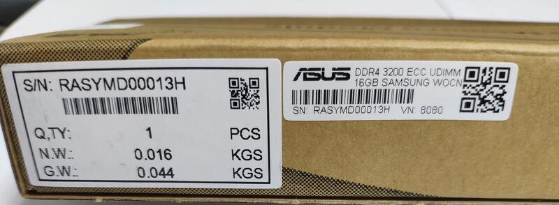 ASUS 華碩伺服器用 DDR4 3200 ECC UDIMM 16GB 記憶體 盒裝
