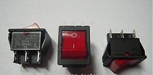 大電流 船型（形）開關 16A 250VAC 雙聯雙刀單擲 帶燈 六腳 紅色（10個）[56801-015]