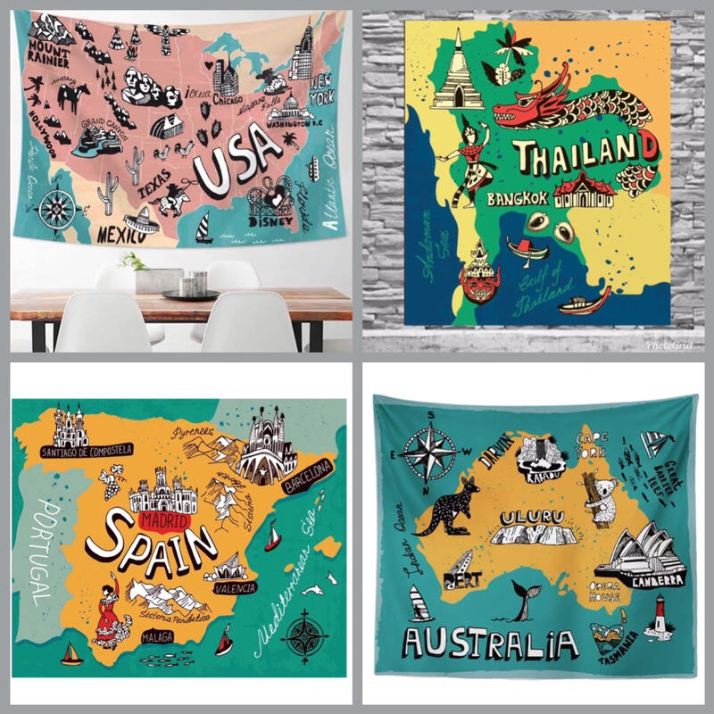 美國泰國西班牙地中海澳洲地圖掛布 背景布