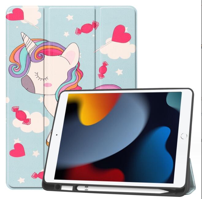 iPad 7 / 8 / 9代三折tpu筆槽平板彩繪保護套 10.2寸