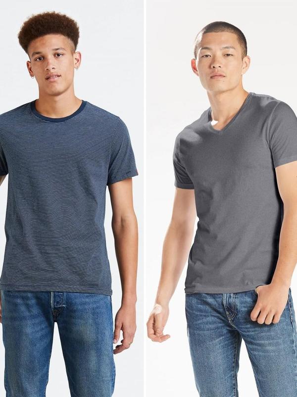 【W小舖】全新真品 Levi's 兩件組純棉 藍條紋/灰色男版 T恤 短袖 短T-Shirt 圓領 素T~L60028