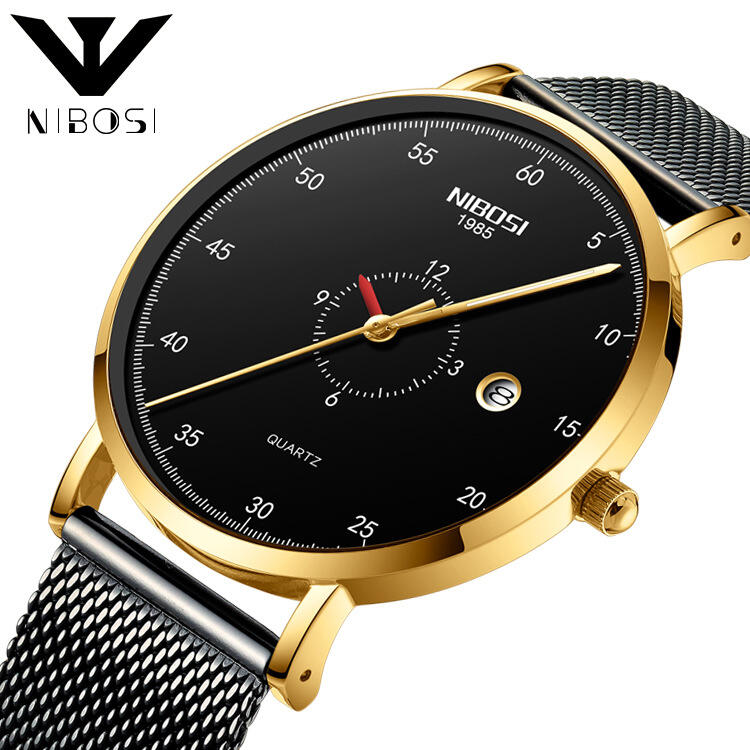 【潮裡潮氣】nibosi新款跨境石英男錶 超薄防水夜光腕錶 休閒日曆網帶男士手錶08