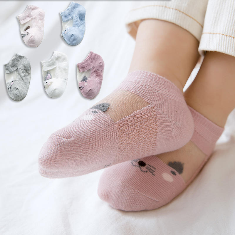 花露米 預購 A類品質 5雙裝 夏季網眼薄款 卡通可愛 男女童 兒童 超薄冰絲襪 寶寶公主 船襪 短襪 嬰兒襪子 水晶襪