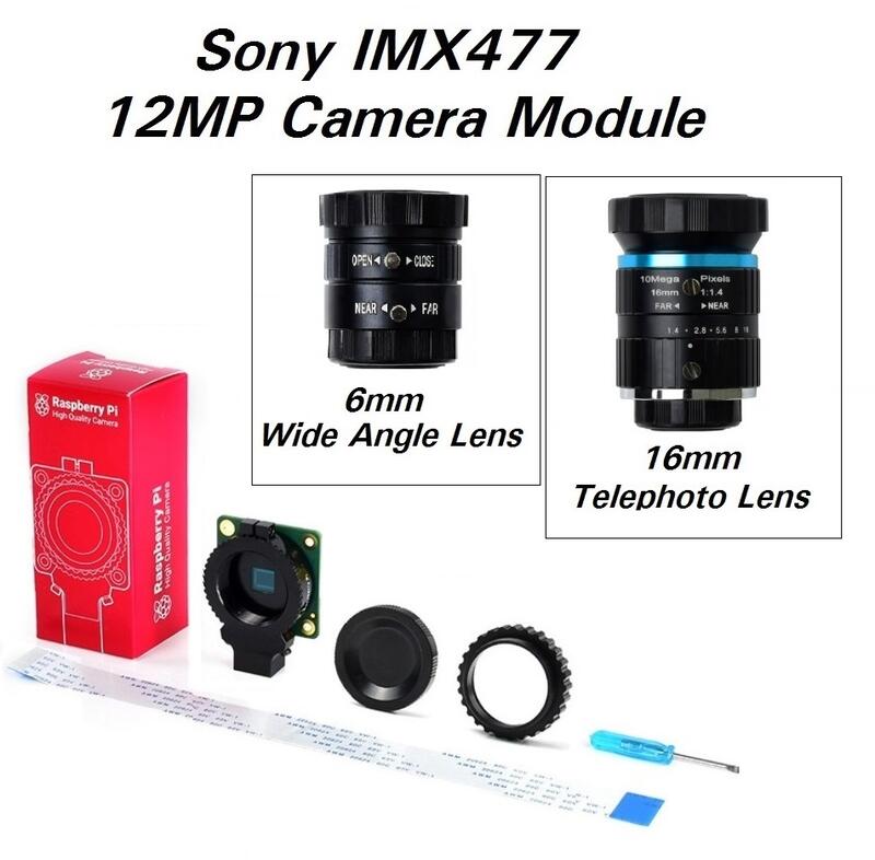 微控】含稅、樹莓派原廠 Raspberry Pi HQ Camera IMX477、16mm 長焦鏡頭、6mm 廣角鏡頭