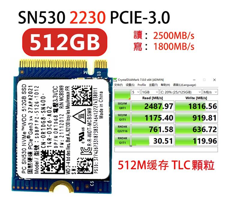 暢銷】 WD SN530 1TB M.2 PCIe SSD 2242 單面NVMe 固態硬碟2230