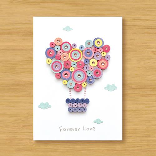 手工捲紙卡片：幸福愛熱氣球Forever Love_B（情人卡、生日卡、父親卡、婚禮賀卡）