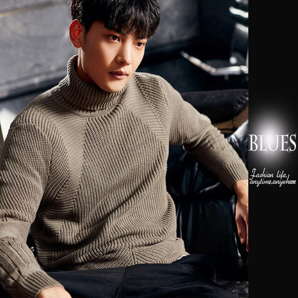 【Blues】W525-韓系個性時尚立體視覺編織彈性針織高領毛衣 修身 英倫 舒適棉