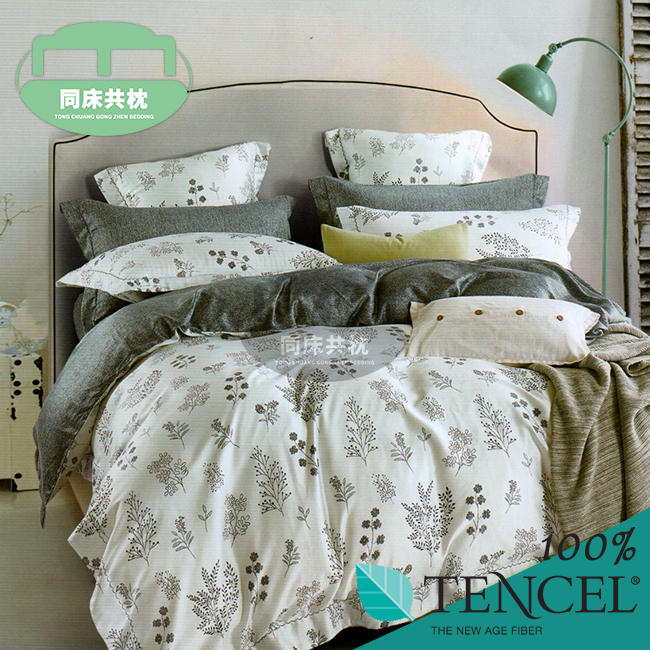 §同床共枕§TENCEL100%天絲萊賽爾纖維 雙人5x6.2尺 薄床包舖棉兩用被四件式組-簡愛