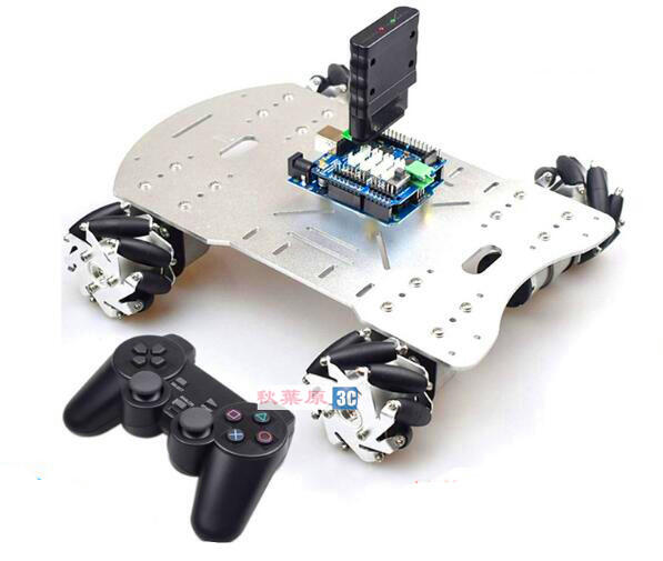 Arduino UNO開源麥克納姆輪小車 四驅（底盤 + 60MM全向輪 + PS2驅動遙控）教學 實驗 比賽專用