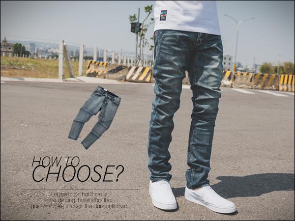 HOMME【N9825J】微刷色後口袋皮革線條素面牛仔褲(UC2019)
