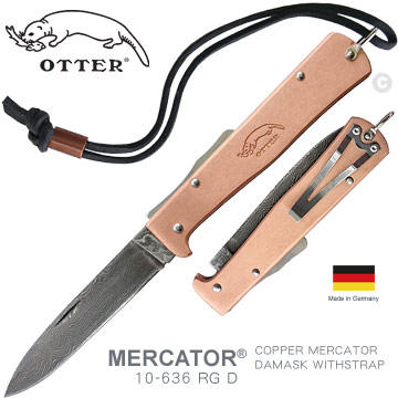 "電筒魔" 德國 OTTER Mercator折刀(大馬士革刀刃)–紅銅握柄 #10-636 RG D