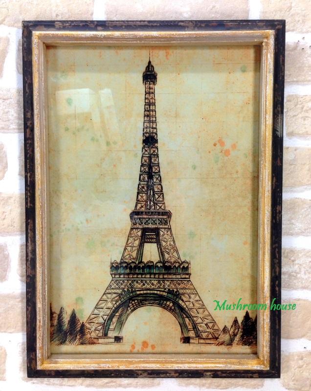點點蘑菇屋{木框畫}復古仿舊艾菲爾鐵塔木板畫 法國巴黎 壁飾 掛畫 鄉村風 田園風 現貨 免運費
