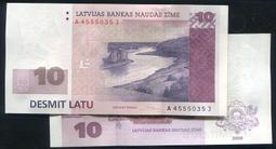 【紙幣】LATVIA(拉脫維亞), P54 , 10-LATI , 2008 品相全新UNC #208448
