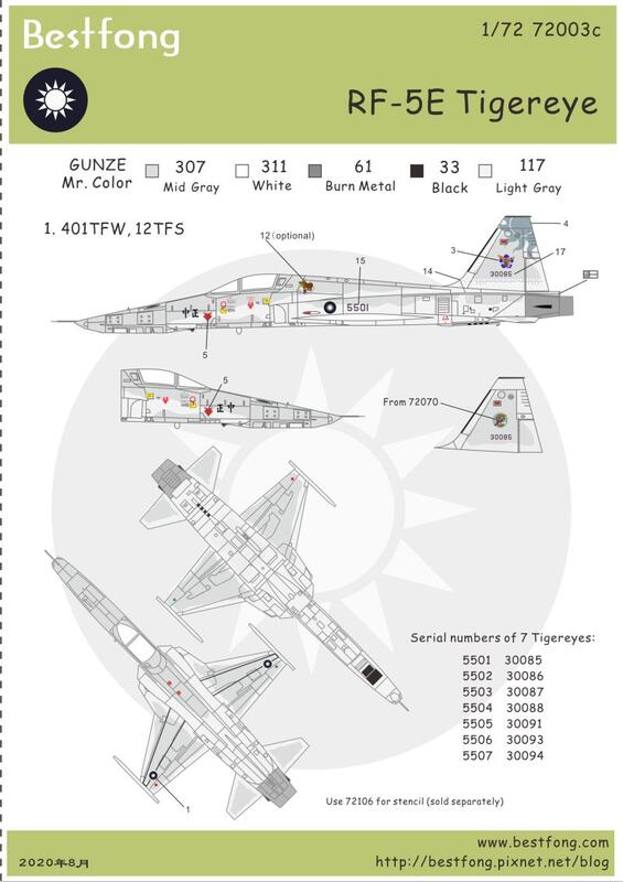 新版~1/72Bestfong水貼紙~RF-5E戰鬥偵查機國軍塗裝(不含細部標誌,可做任意機號1架)