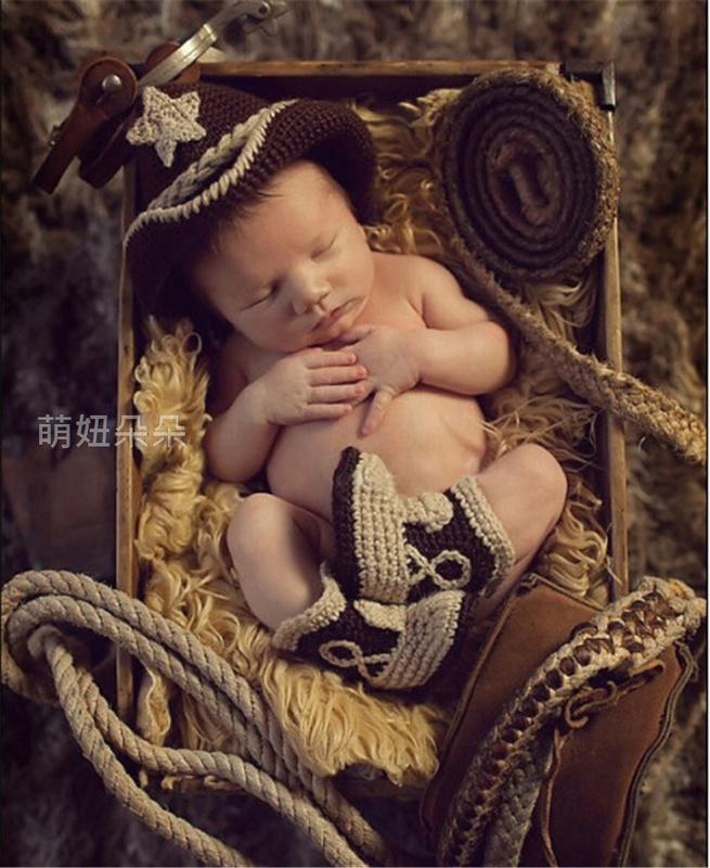 ♥萌妞朵朵♥新生兒寶寶可愛牛仔攝影服裝/滿月百天服裝拍照服/毛線帽子/攝影針織服