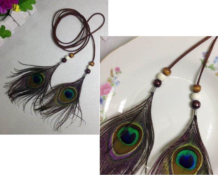.°。.☆小婷來福＊.。°H344頭飾波西米亞印地安民族風手工製作簡約造型孔雀羽毛流蘇髮帶，售價120元