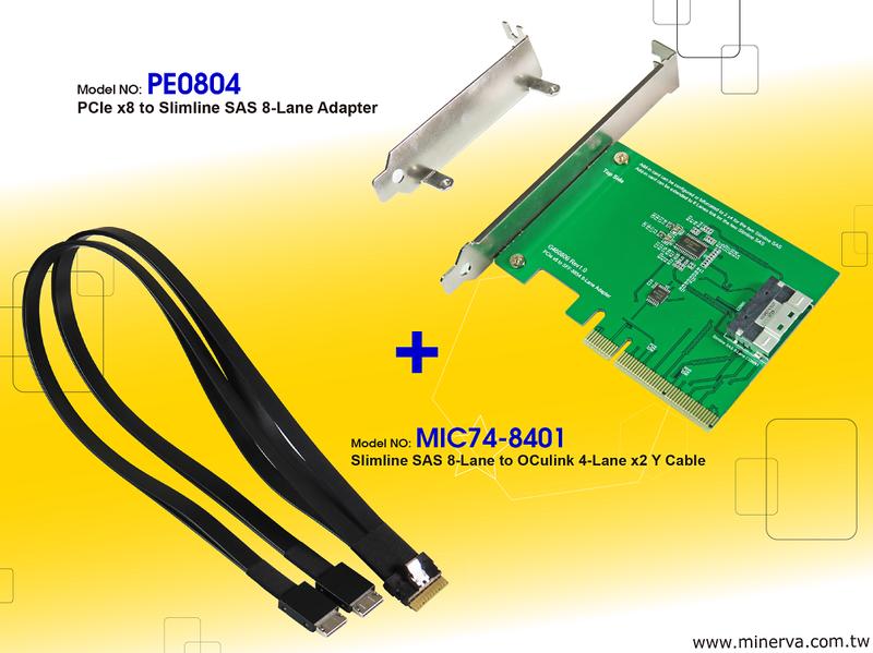 PCIe x8 Gen3 to SlimSAS 8i+ SlimSAS 8i to OClink 4i Y cable