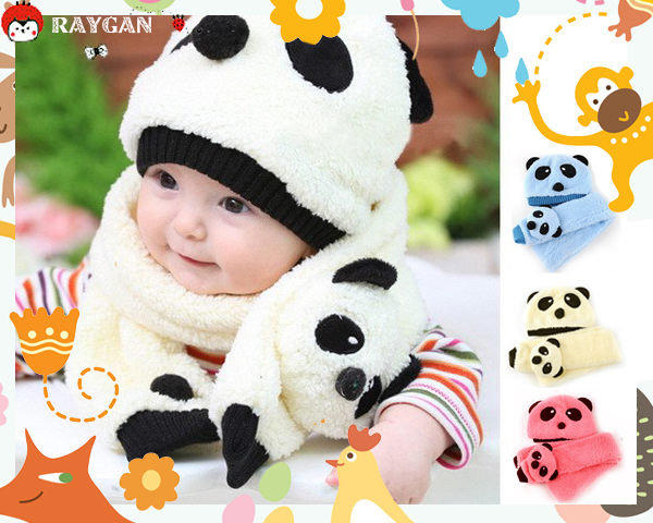 八號倉庫 【3A011B0999】韓版 熊貓造型帽子+圍巾兩件套/毛絨保暖帽 (多色可挑)  實品圖在頁面下方