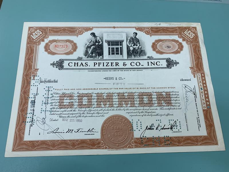 1950美國Chas.pfizer公司股票one hundred（精美凸版印刷）