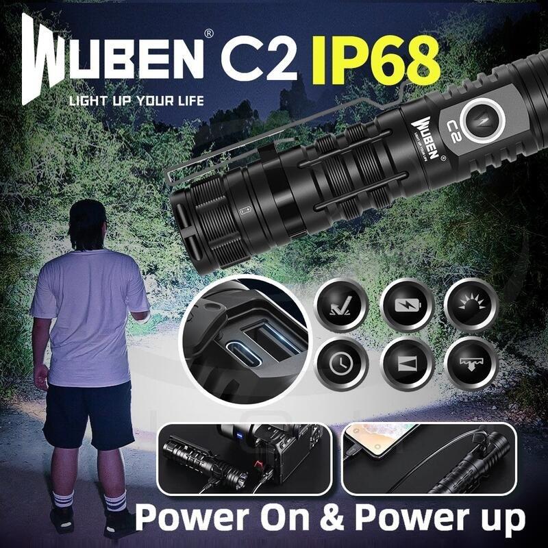信捷【A120】WUBEN C2 2000流明 戶外強光手電筒 USB-C充電 可當 行動電源